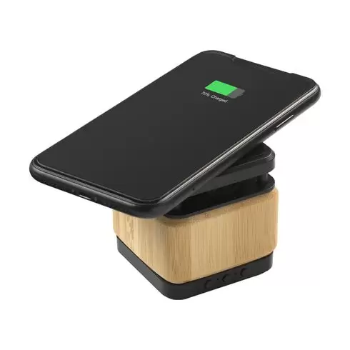 Bamboo Block Speaker with wireless charger - 9082