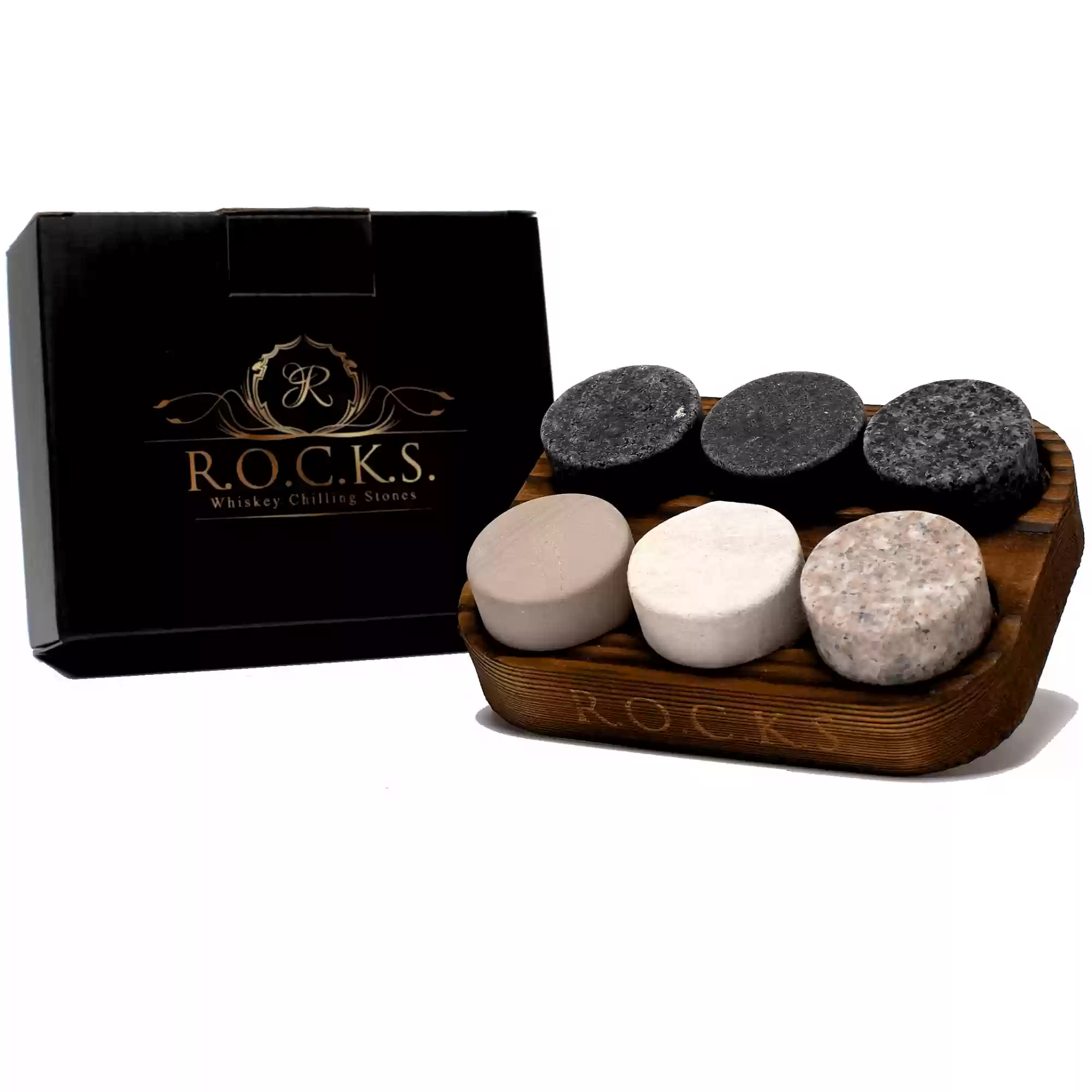 Whiskey Chilling Stones - Set of 6 Handcrafted Premium Granite Round Sipping Rocks -8549