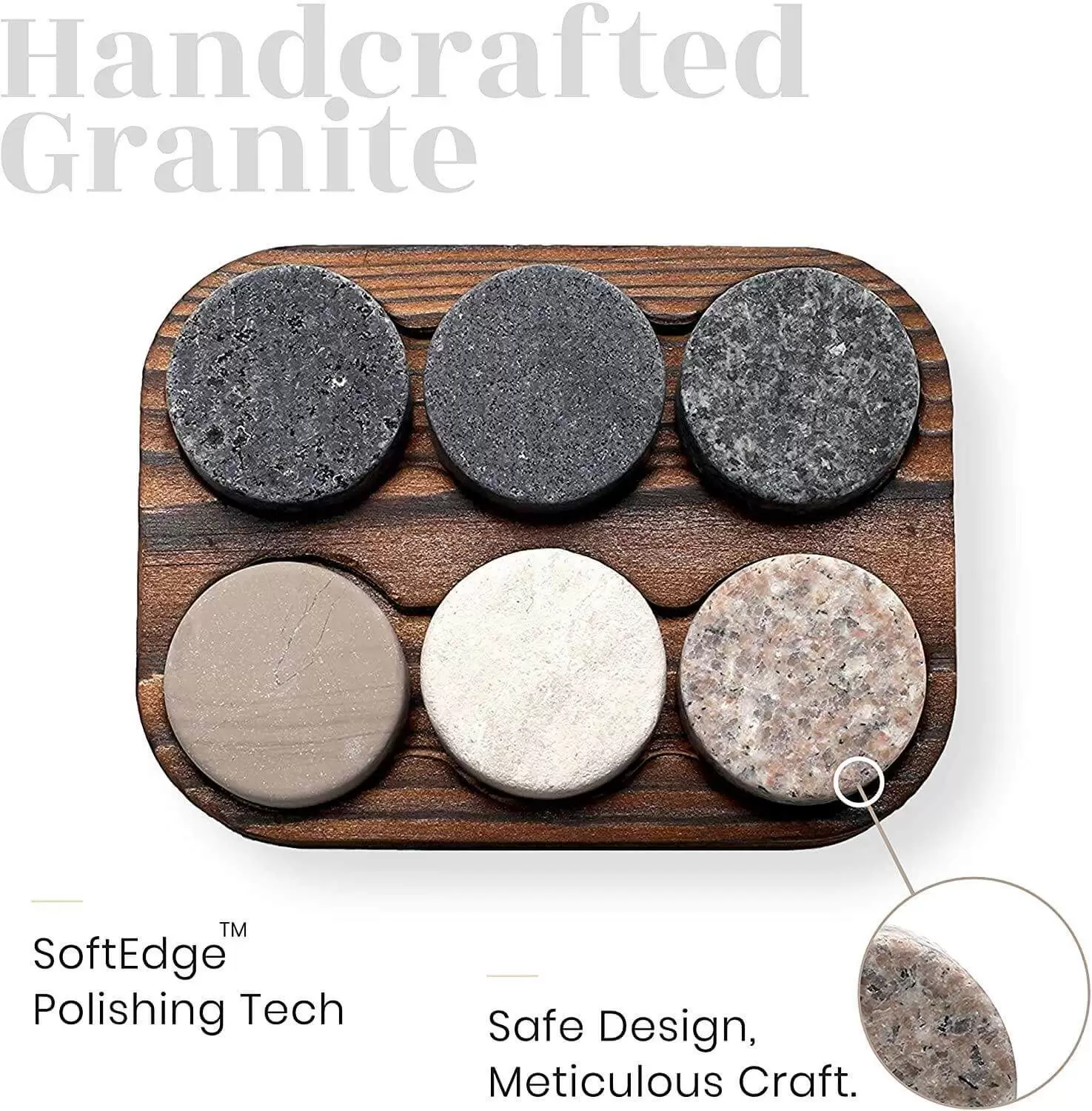 Whiskey Chilling Stones - Set of 6 Handcrafted Premium Granite Round Sipping Rocks  - 3066