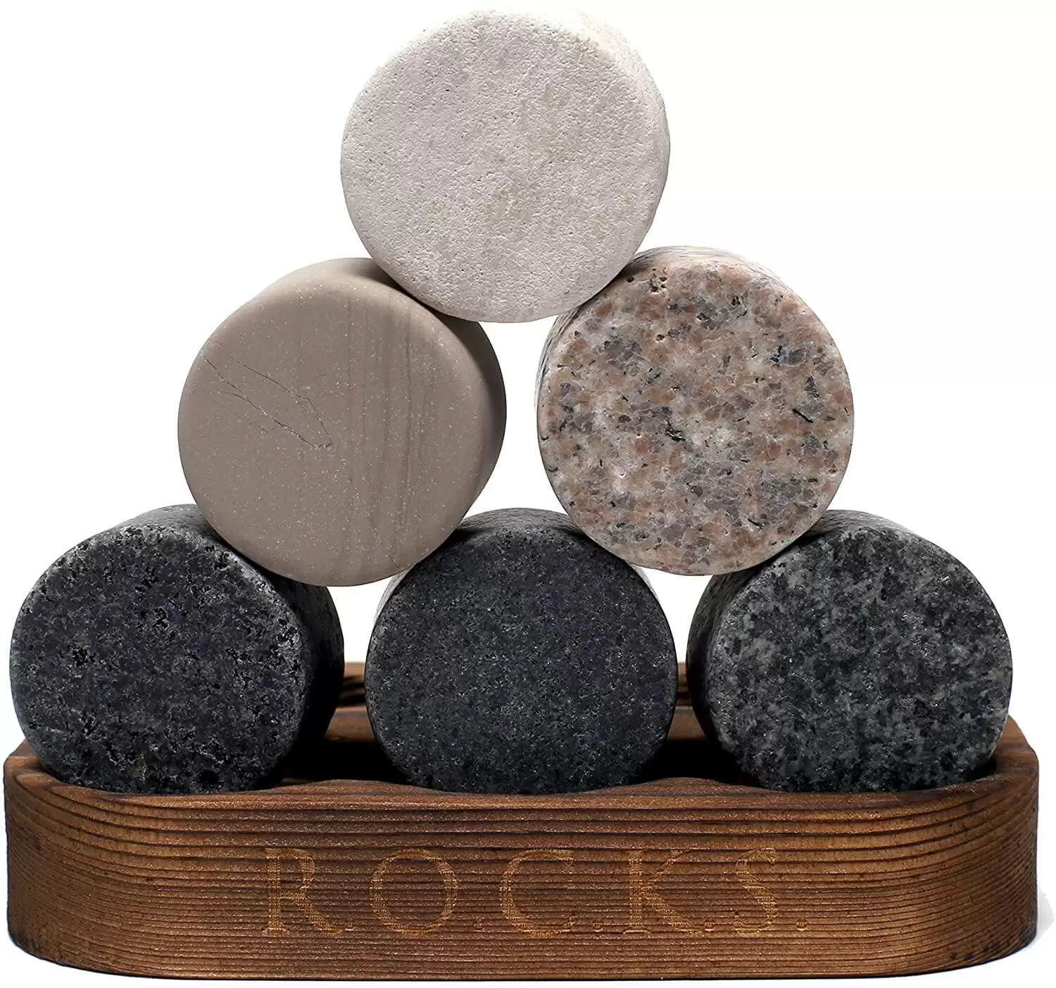 Whiskey Chilling Stones - Set of 6 Handcrafted Premium Granite Round Sipping Rocks  - 2775