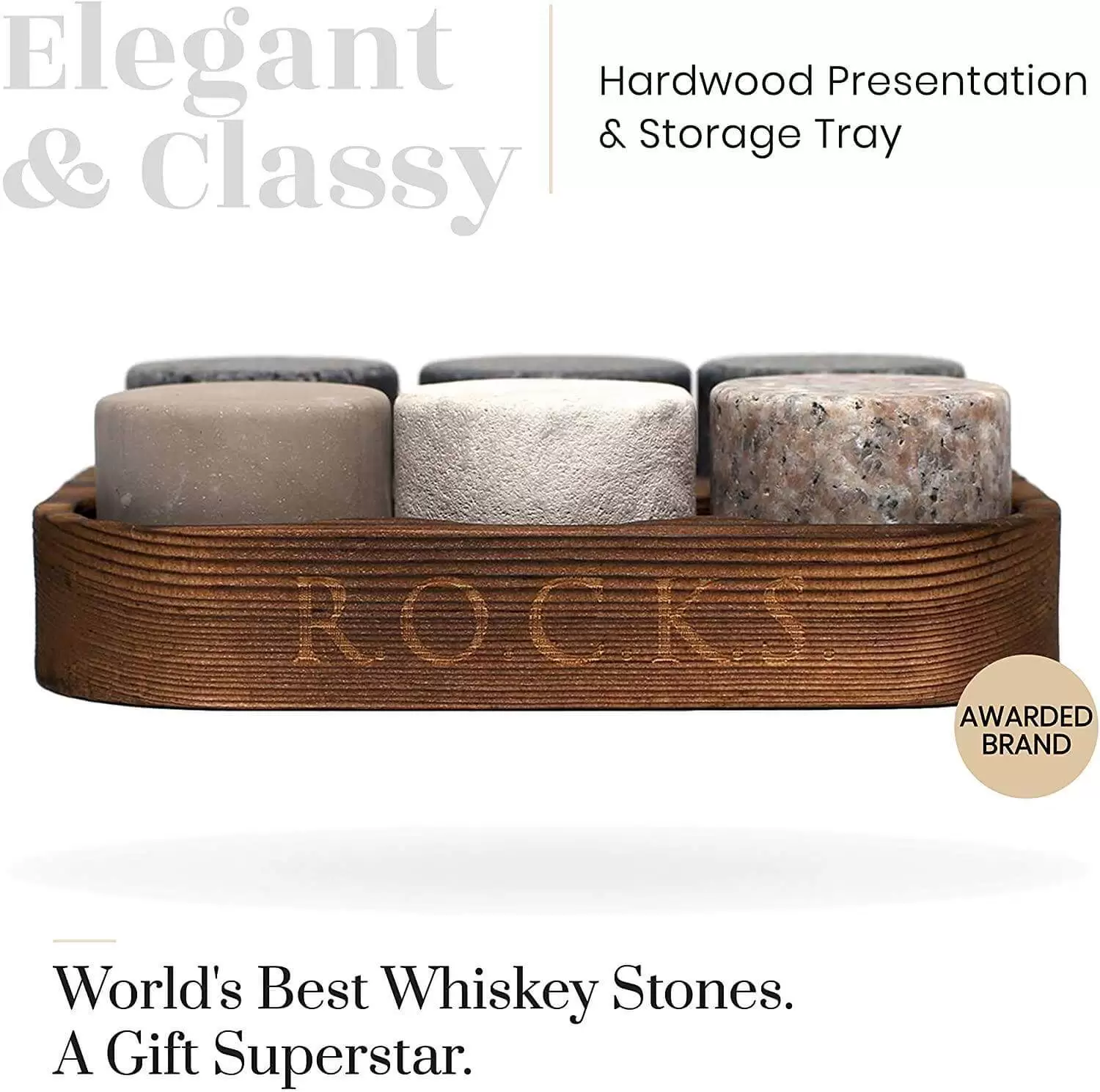 Whiskey Chilling Stones - Set of 6 Handcrafted Premium Granite Round Sipping Rocks  - 9983